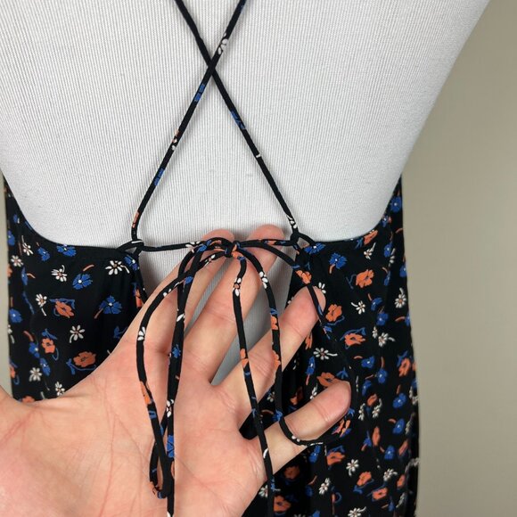 Madewell Midi Dress Womens 12 Black Floral Tie Back Slip Prairie Posies Sundress - Picture 10 of 13